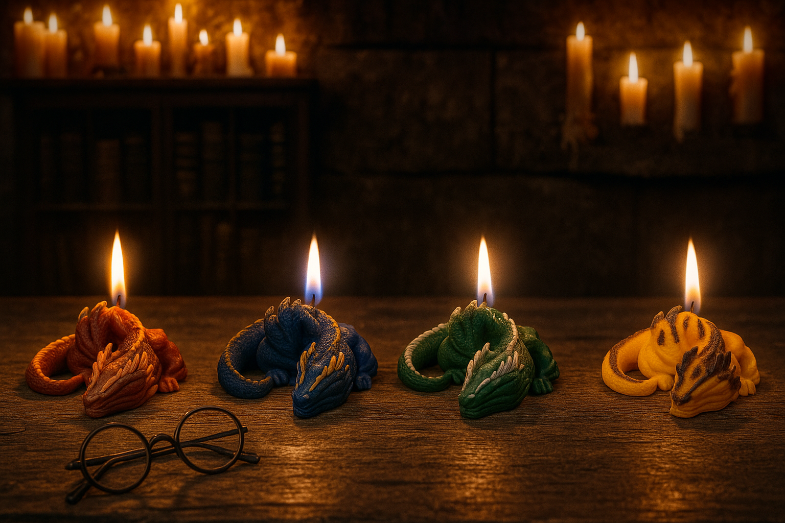 Harry Potter Four House Dragons Candles – Gryffindor, Slytherin, Ravenclaw &amp; Hufflepuff Inspired